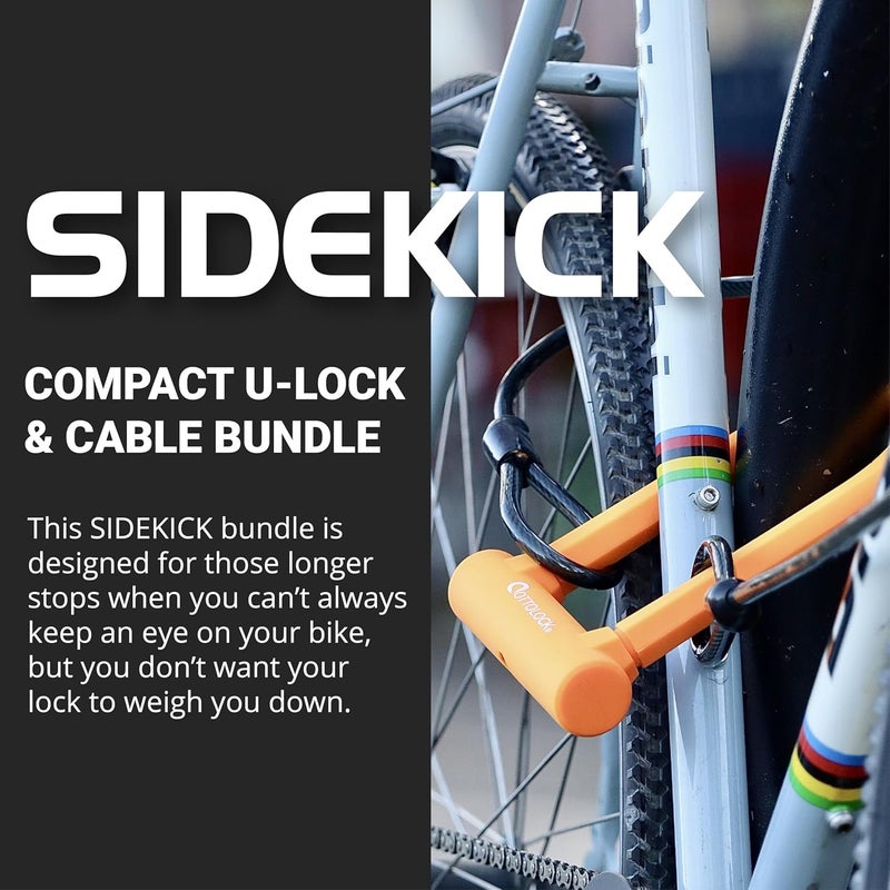 OTTOLOCK Sidekick Compact U-Lock and Cable Bundle - Heavy Duty Anti Theft Bicycle U-Lock with Keys, Silicone-Coated, Bike Accessories, Orange - Image 2