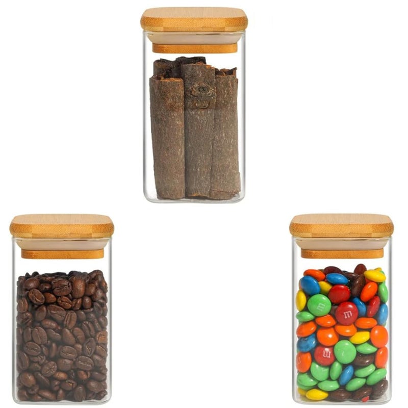 270 ml with wooden lid glass jar set food storage containers Borosilicate Glass Set/Suit for Sugar, Salt, Coffee, Tea, and Other Dry Food Storage (270ML SQUARE JAR, 3 PCS)