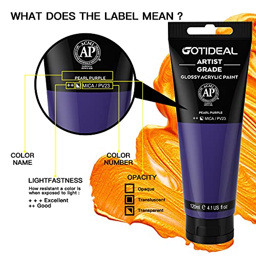 GOTIDEAL Metallic Acrylic Paint Pearl Purple Tubes(120ml, 4.1 oz) Non Toxic Non Fading,Rich Pigments for Painters, Adults & Kids, Ideal for Canvas Wood Clay Fabric Ceramic Craft Supplies - Image 2