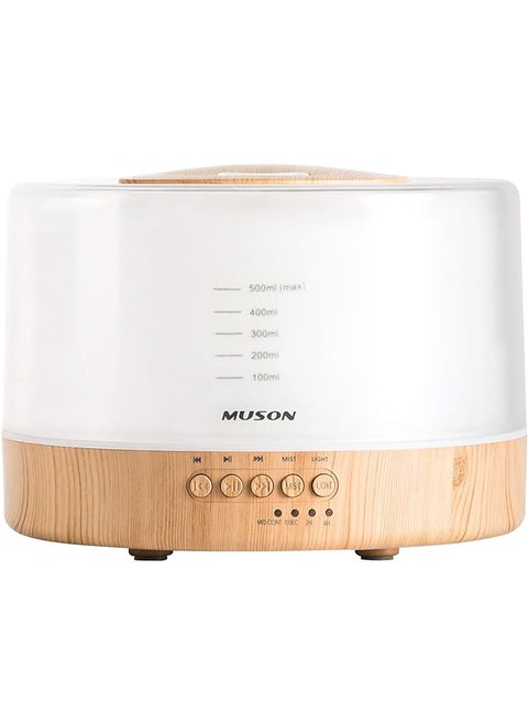 muson Essential Oil Diffuser Sound Machine Combo Diffuser for Aromatherapy Fragrant Oil Cool Mist Humidifier with Natural Sound Music & Warm Night Light, Auto Off, White