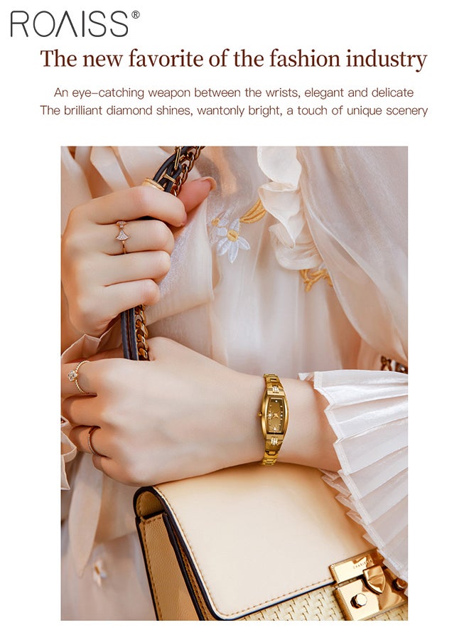 roaiss Women's Tungsten Steel Strap Quartz Watch Analog Display Barrel-Shaped Dial with Zirconium Diamonds Decoration Waterproof Luxurious Wristwatch as Gift for Ladies - Image 2