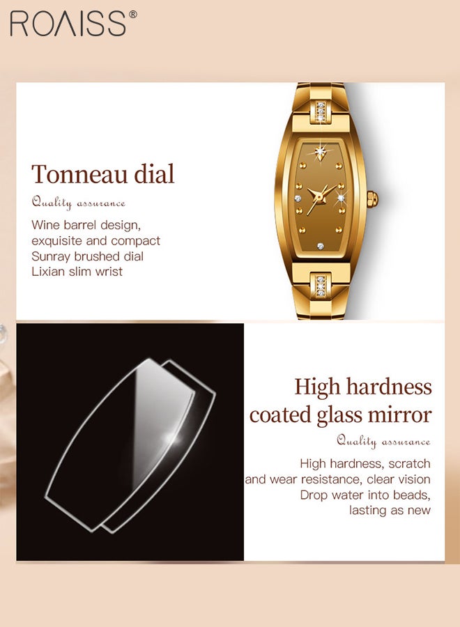 roaiss Women's Tungsten Steel Strap Quartz Watch Analog Display Barrel-Shaped Dial with Zirconium Diamonds Decoration Waterproof Luxurious Wristwatch as Gift for Ladies - Image 5