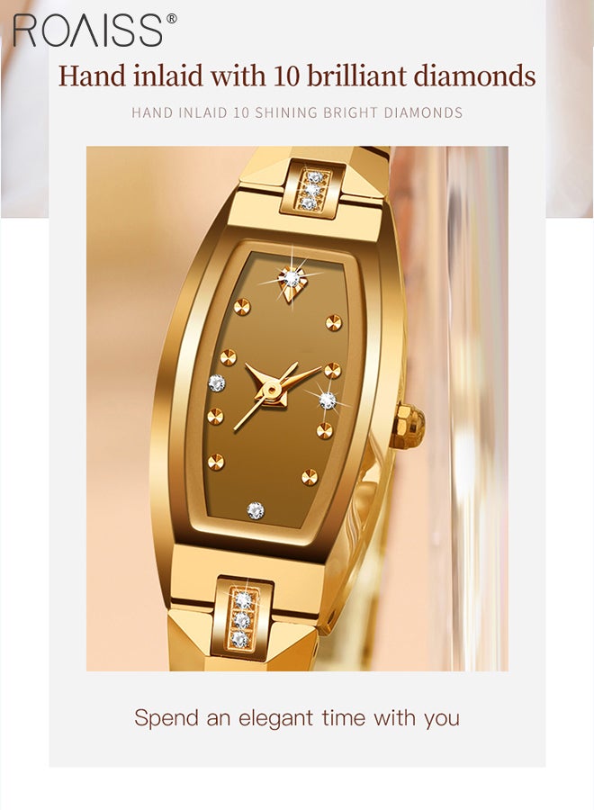 roaiss Women's Tungsten Steel Strap Quartz Watch Analog Display Barrel-Shaped Dial with Zirconium Diamonds Decoration Waterproof Luxurious Wristwatch as Gift for Ladies - Image 3