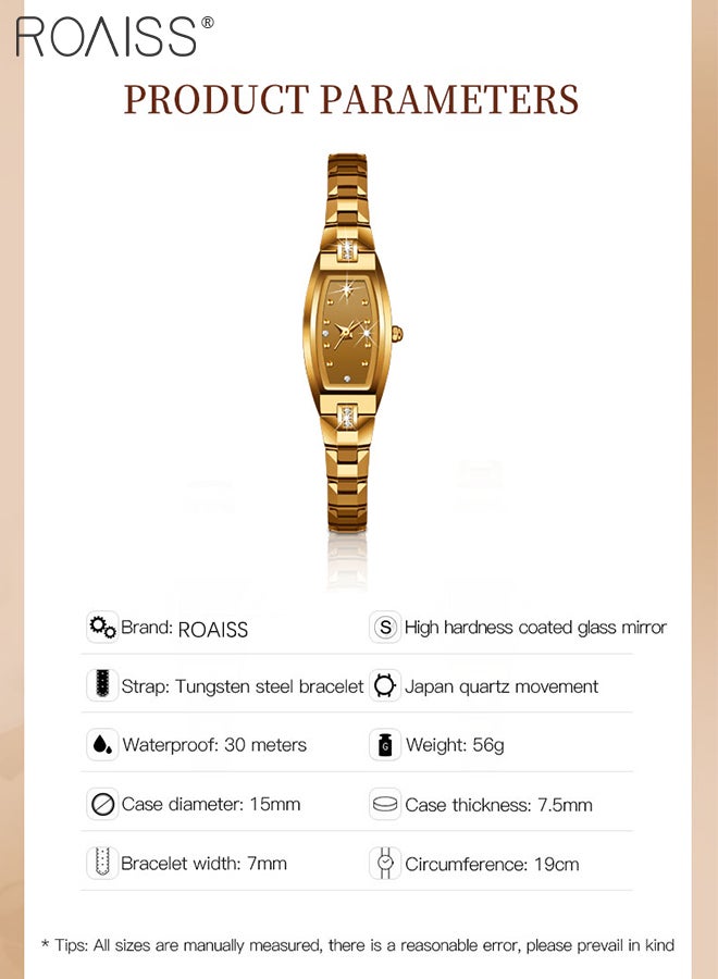 roaiss Women's Tungsten Steel Strap Quartz Watch Analog Display Barrel-Shaped Dial with Zirconium Diamonds Decoration Waterproof Luxurious Wristwatch as Gift for Ladies - Image 4