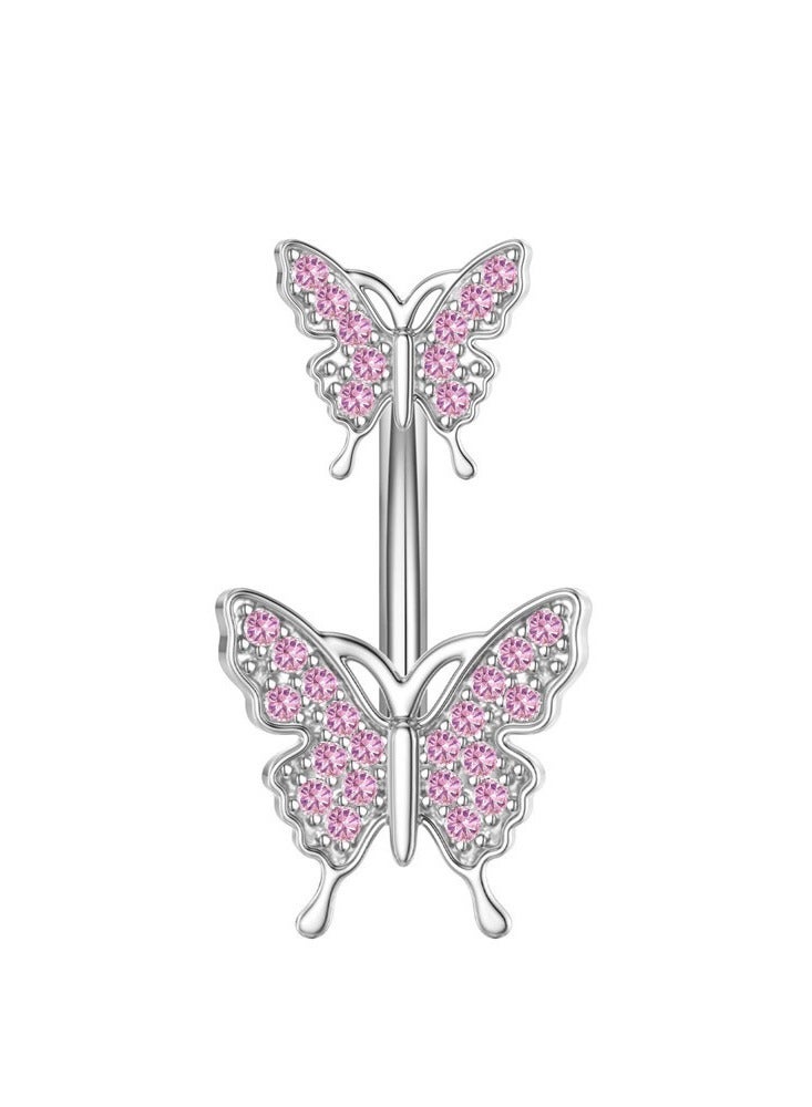 Innoshine 5pcs butterfly style Belly Ring Set Stainless Steel  pink  belly Button for Women perfect for holiday&dating & party & wedding  - Image 2
