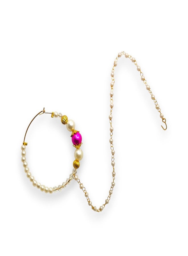 SUN SHINE Traditional Pearl Nose Ring, Gold and Pink Beaded Nath, Indian Bridal Jewelry - Image 1