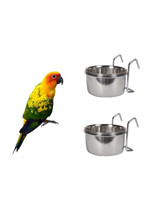 Birds Stainless Steel Feeder Bowl | Parrot Feeding And Watering Premium Hanging Cage Bowls | Food Bowls With Holder For All Bird - (250Ml, Pack Of 2Pcs) - Image 1