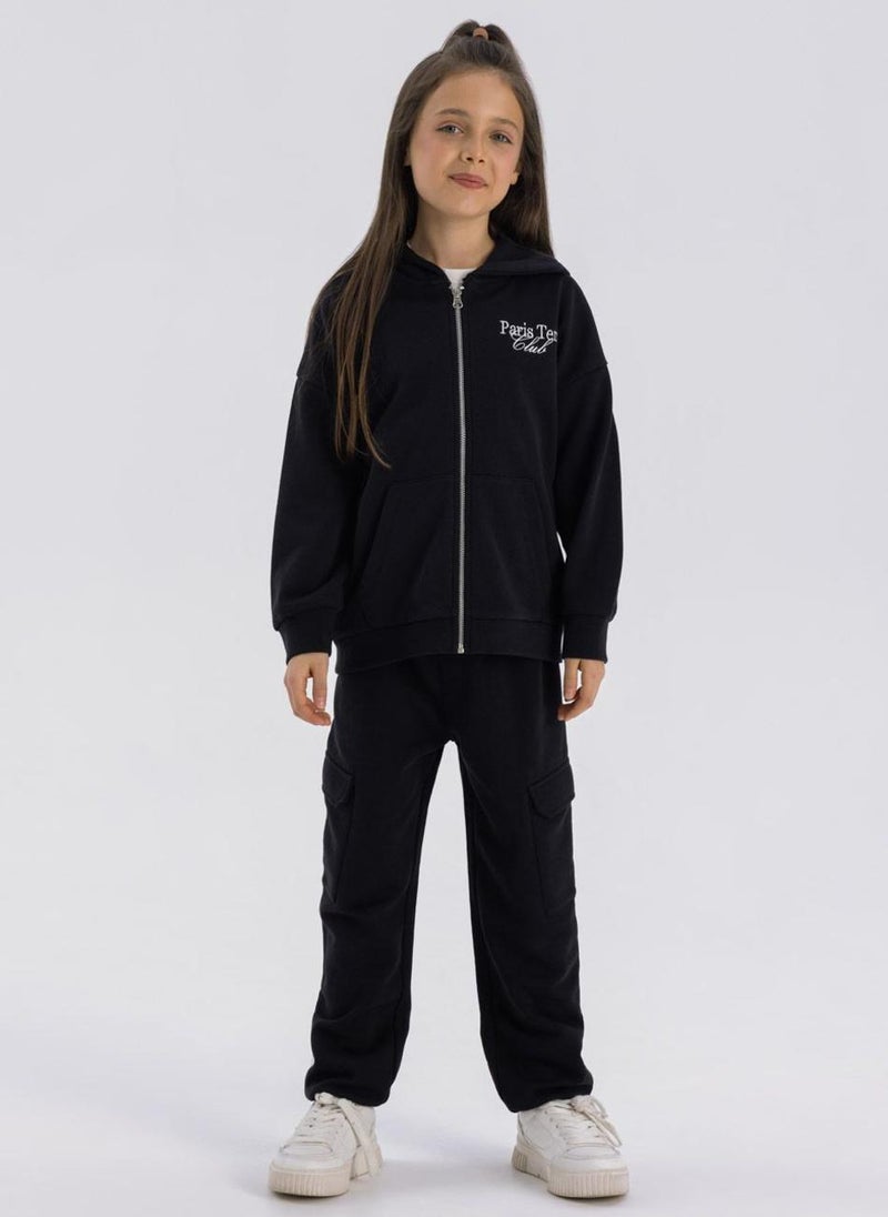MINOTI Girls Zip-Up Hoodie with Front Pockets and Hood  - Image 1