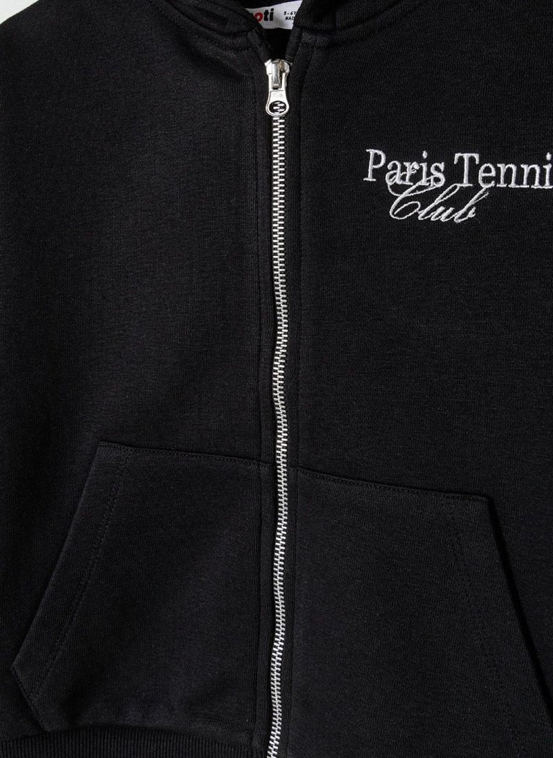 MINOTI Girls Zip-Up Hoodie with Front Pockets and Hood  - Image 4