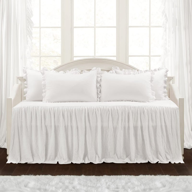 Lush Decor Lush Decor Ruffle Skirt Daybed Cover 5 Piece Set 39 W x 75 L White White Bedding Set  Daybed Comforter Set  Ruffled Bedding  Coquette Decor 