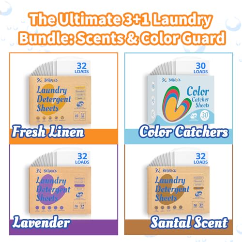 BellaLuce Laundry Detergent Sheets with 30 Color Catchers 96 Loads Linen Lavender Sandalwood Eco Friendly PlasticFree Hypoallergenic Prevent Color Bleeding Laundry Care Essentials - Image 3