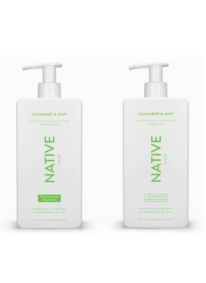 native Shampoo and Conditioner Set | Sulfate Free, Paraben Free, Dye Free, with Naturally Derived Clean Ingredients| 16.5 oz (Cucumber & Mint, Volumizing)  - Image 1