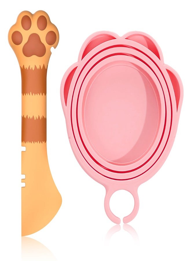 Kerros Cat Food Can Covers Lids & Cat Food Spoon - Silicone Can Covers for Cat Dog Pet Wet Food Cans Cute Paw Shape Opener Spatula - Image 1