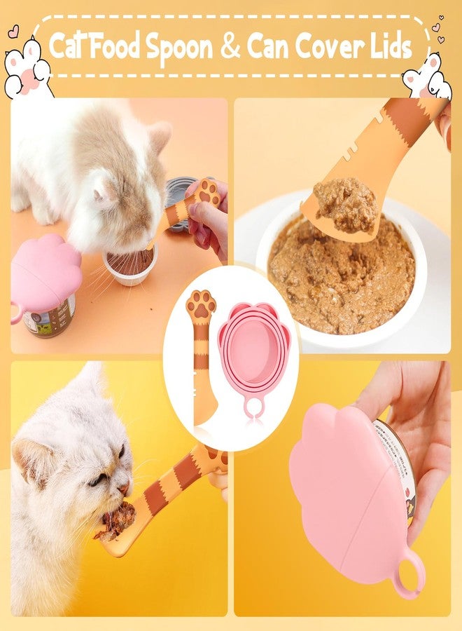 Kerros Cat Food Can Covers Lids & Cat Food Spoon - Silicone Can Covers for Cat Dog Pet Wet Food Cans Cute Paw Shape Opener Spatula - Image 2
