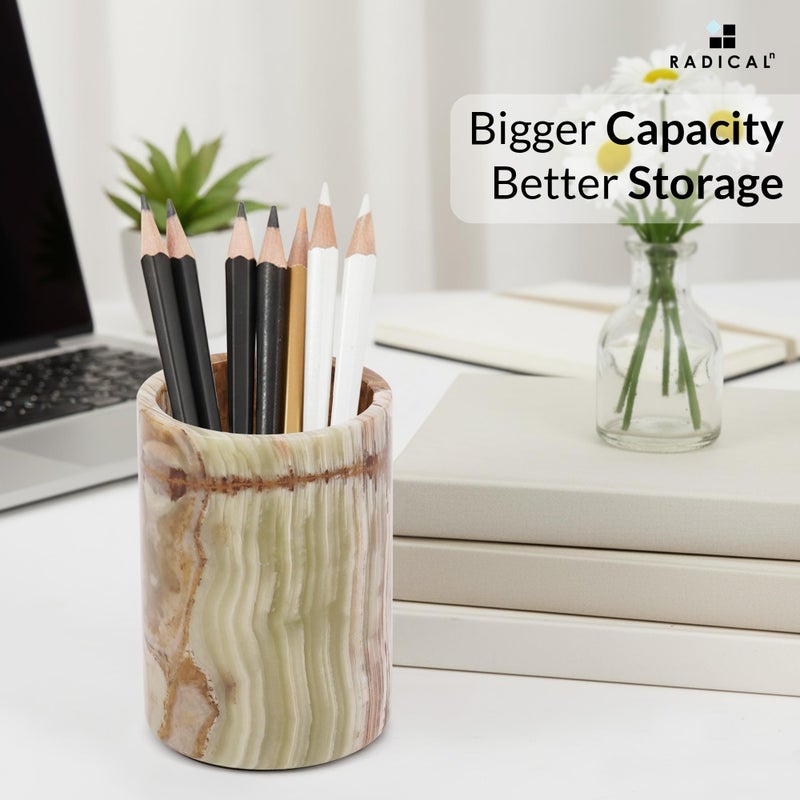 Radicaln Marble Stationary Holdergreen Onyx 4"" Handmade Pen Holder For Desk  Ideal For Desk Organizer  Workspace Accessories & School Stationary - Image 3