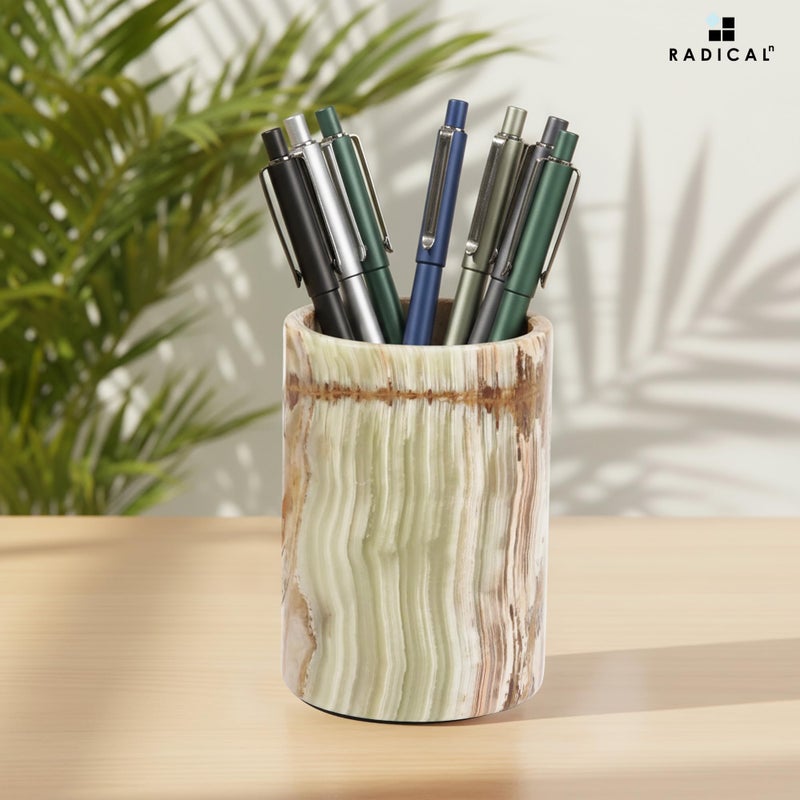 Radicaln Marble Stationary Holdergreen Onyx 4"" Handmade Pen Holder For Desk  Ideal For Desk Organizer  Workspace Accessories & School Stationary - Image 2