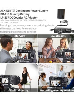 JAJEEK E18 AC Power Adapter & DR-E18 Dummy Battery LP-E17 DC Coupler Charger Kit for Canon EOS Rebel SL2 SL3 T6i T6S T7i T8i 200D 200D II 250D 750D 760D 800D 77D - Continuous Power Supply for Studio & Long Shoots  - Image 3