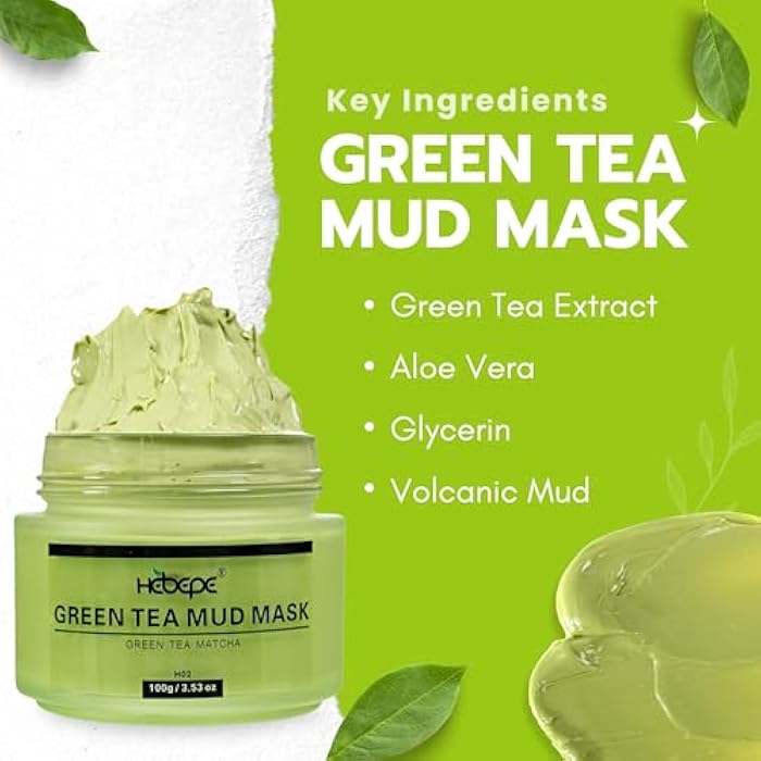 Hebepe Green Tea Matcha Mud Mask with Aloe Vera, Deep Cleansing, Hydrating, and Relaxing Volcanic Clay Facial Mask - Image 2