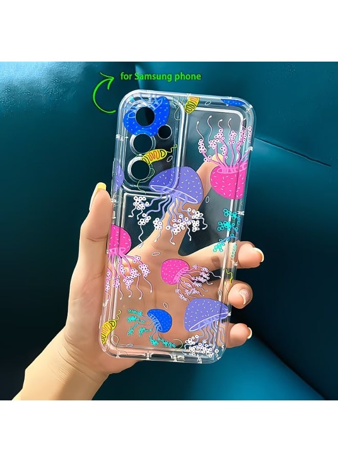 غطاء هاتف شفاف بنمط حيوان البحر الأزرق الأزرق، متوافق مع سامسونج A15 5G