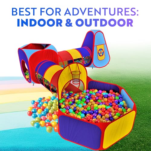Playz 5pc Kids' Play Tents & Tunnels - Ball Pit for Toddlers, Basketball Hoop, Crawling Tubes, Pop-Up Playhouses, Baby Obstacle Course for Indoor or Outdoor Use - Image 5