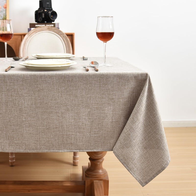 Fitable Nature Faux Linen Tablecloths Rectangle 60 x 84 Inch - 2 Pack Neutral Table Clothes for 4-6 Foot Tables, Wrinkle-Proof Faux Burlap Table Cover for Dining, Farmhouse, Outdoor Picnic, Camping - Image 3