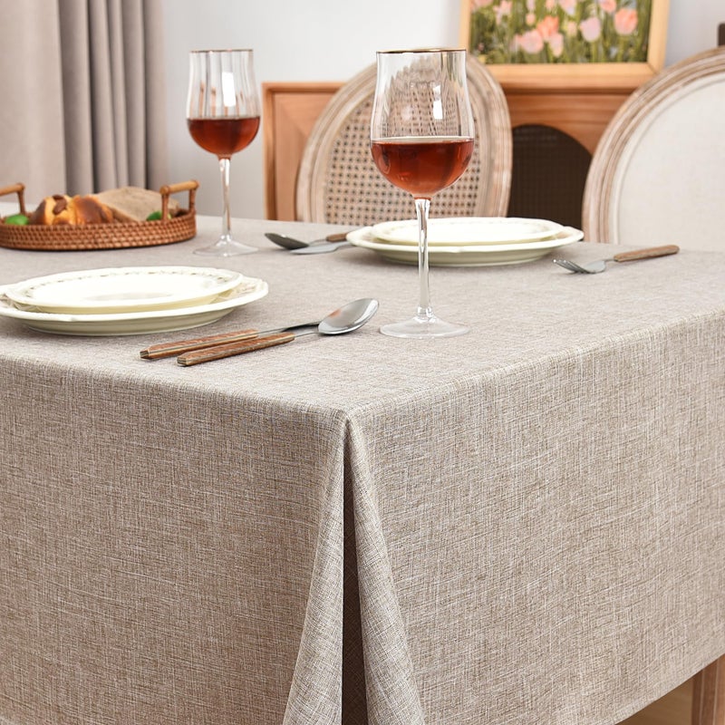 Fitable Nature Faux Linen Tablecloths Rectangle 60 x 84 Inch - 2 Pack Neutral Table Clothes for 4-6 Foot Tables, Wrinkle-Proof Faux Burlap Table Cover for Dining, Farmhouse, Outdoor Picnic, Camping - Image 2
