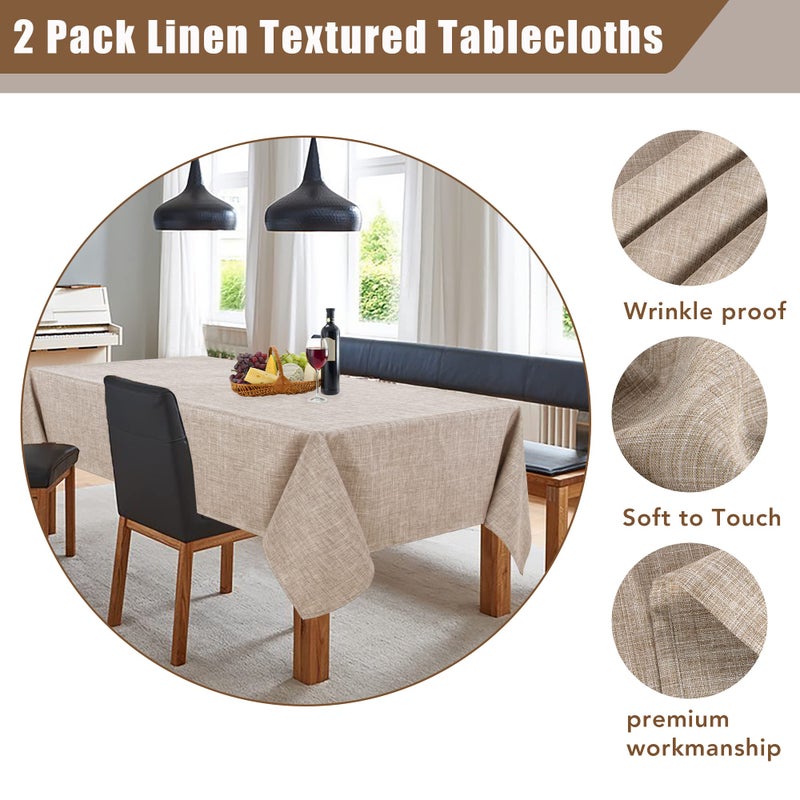 Fitable Nature Faux Linen Tablecloths Rectangle 60 x 84 Inch - 2 Pack Neutral Table Clothes for 4-6 Foot Tables, Wrinkle-Proof Faux Burlap Table Cover for Dining, Farmhouse, Outdoor Picnic, Camping - Image 4