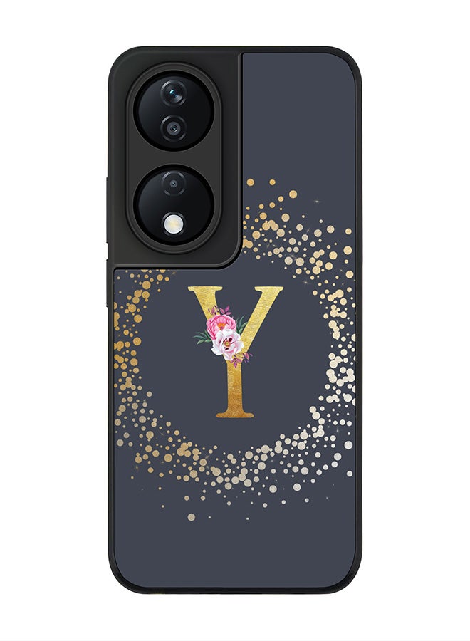 Stylizedd Rugged Black Edge Case for Honor X7b, Slim fit Case Thin Cover -  Custom Monogram Initial Letter Floral Pattern Alphabet - Y  (Grey ) - Image 1