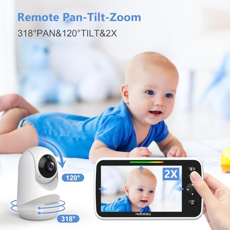 HelloBaby 6IPS Large Screen Video Baby Monitor with Upgraded 4000mAh Battery 2Way Talk Night Vision PanTiltZoom No WiFi ECO Mode - Image 5
