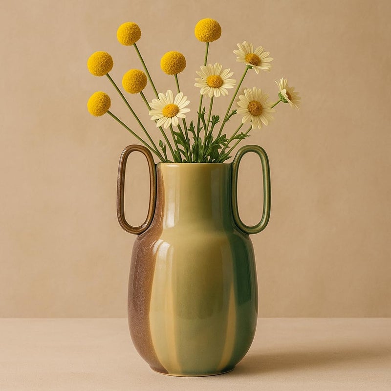 B&S BRIGHTSTONE B&S Bright stone Modern Ribbed Ceramic Flower Vase - L31cm x W17cm - Image 2