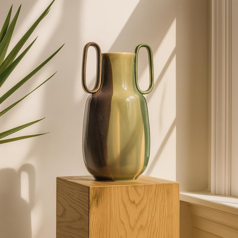 B&S BRIGHTSTONE B&S Bright stone Modern Ribbed Ceramic Flower Vase - L31cm x W17cm - Image 3