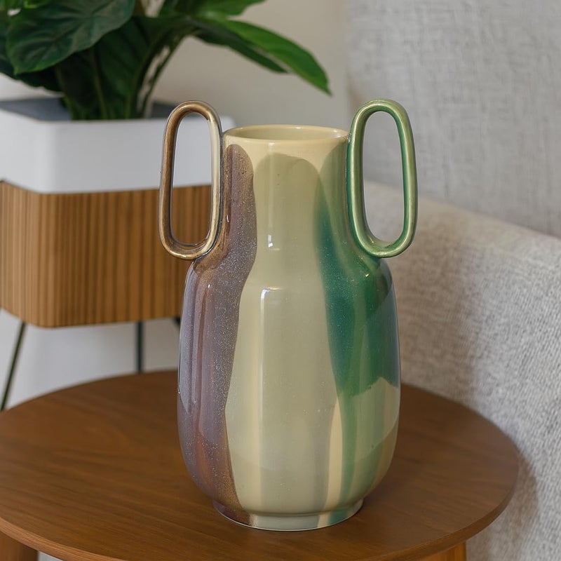 B&S BRIGHTSTONE B&S Bright stone Modern Ribbed Ceramic Flower Vase - L31cm x W17cm - Image 4