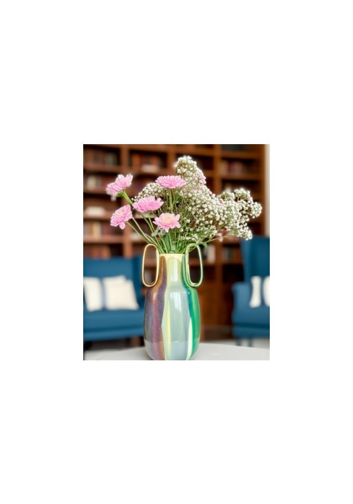B&S BRIGHTSTONE B&S Bright stone Modern Ribbed Ceramic Flower Vase - L31cm x W17cm - Image 1