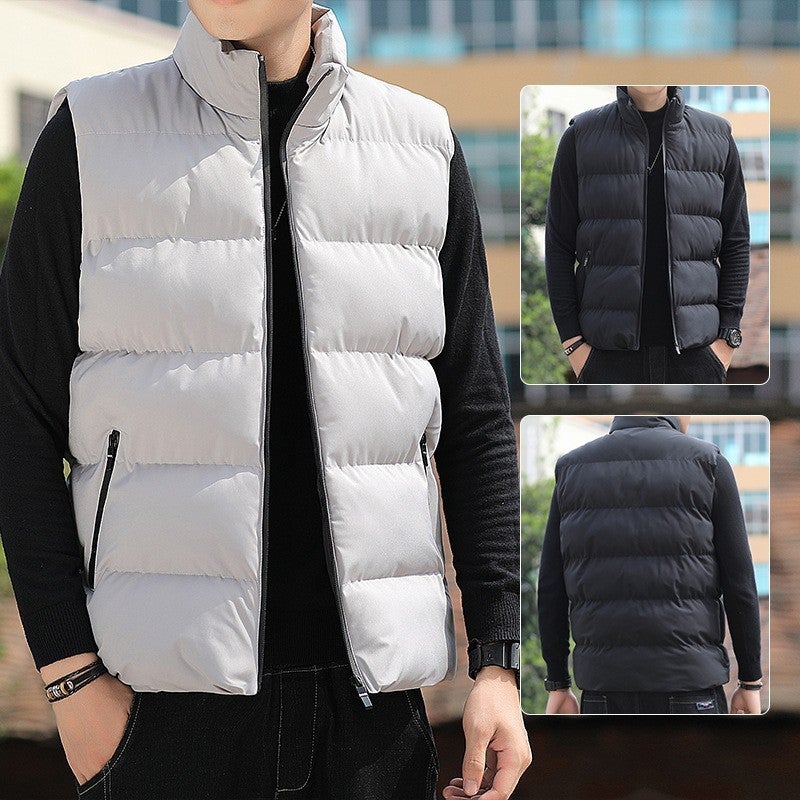Men'S New Fleece-Lined Thick Warm Windproof Waistcoat Hong Kong Style Casual Stand Collar Cotton-Padded Vest For Men - Image 3