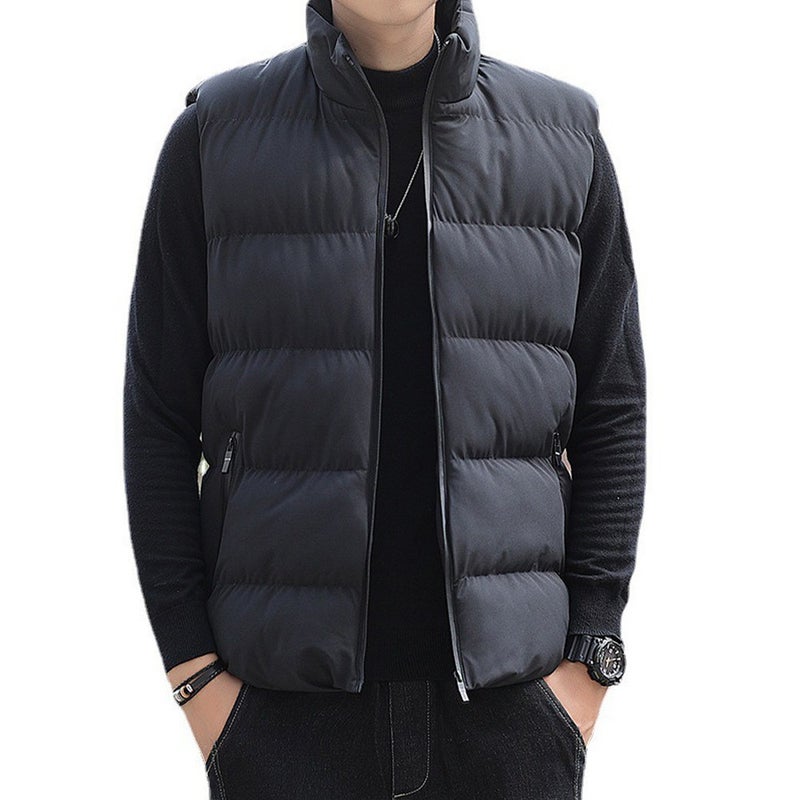 Men'S New Fleece-Lined Thick Warm Windproof Waistcoat Hong Kong Style Casual Stand Collar Cotton-Padded Vest For Men - Image 5