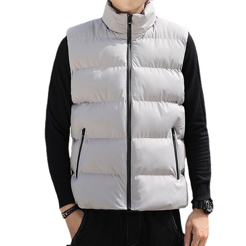 Men'S New Fleece-Lined Thick Warm Windproof Waistcoat Hong Kong Style Casual Stand Collar Cotton-Padded Vest For Men - Image 4