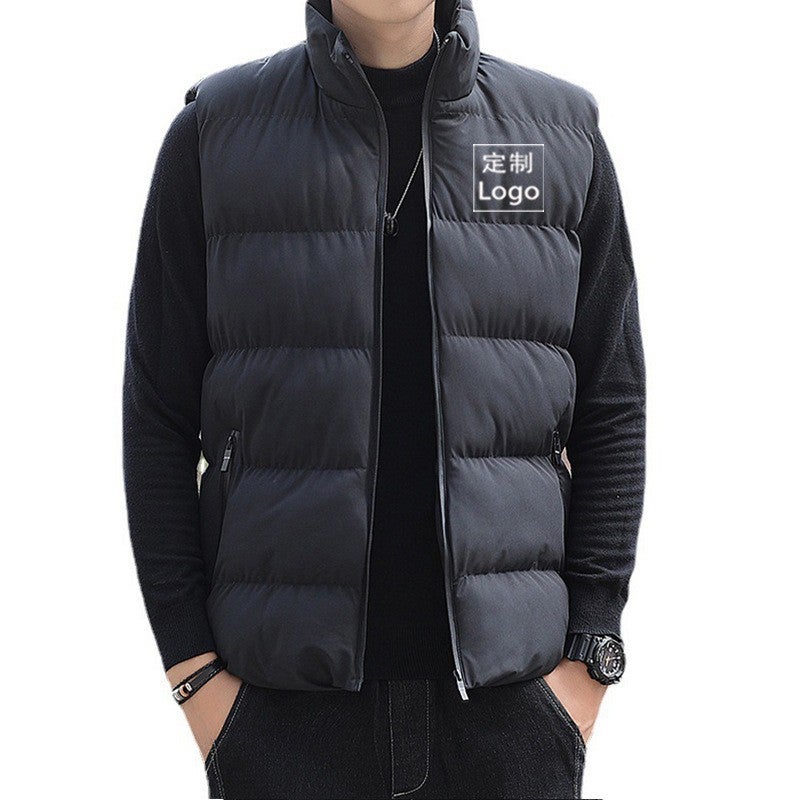 Men'S New Fleece-Lined Thick Warm Windproof Waistcoat Hong Kong Style Casual Stand Collar Cotton-Padded Vest For Men - Image 1