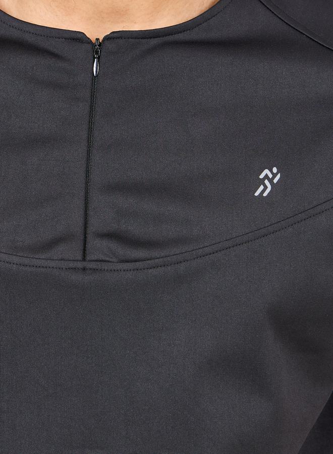 Styli Ultra Soft Micro Poly Front Zip Panel Detail Active T-shirt  - Image 3