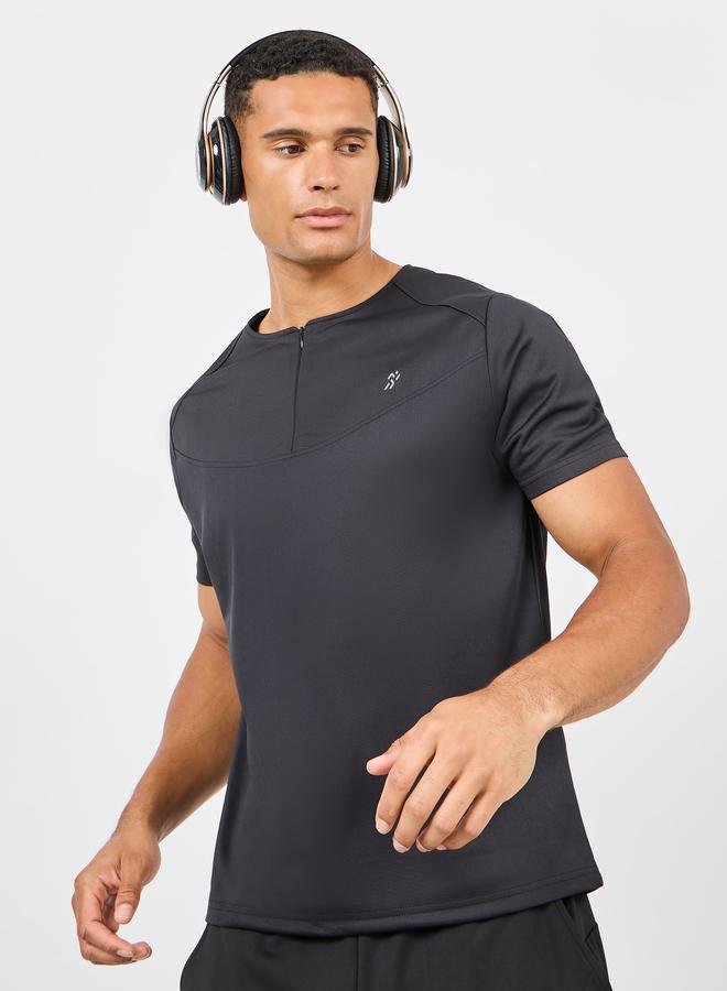 Styli Ultra Soft Micro Poly Front Zip Panel Detail Active T-shirt  - Image 1