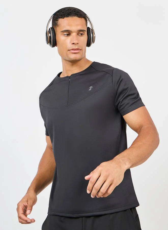 Styli Active Ultra Soft Micro Poly Front Zip Panel Detail Active T-shirt