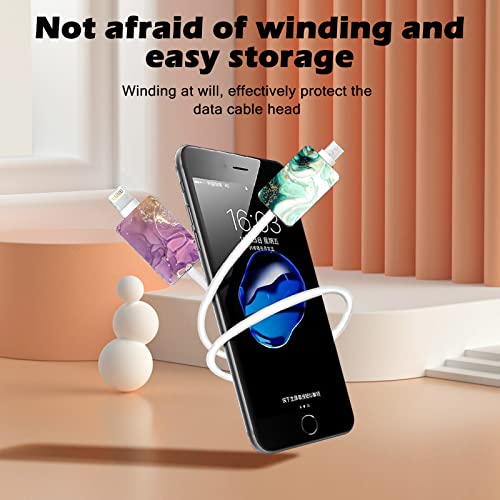 CameCosy Marble Cable Protector for iPhone Type-c Charger,Sparkle Bling Marble Liquid Pattern 4 PCS Set Cable Protector for Women Girls Kids,Cable Chomper,Phone Charger Saver-Blue/White/Green/Purple - Image 4