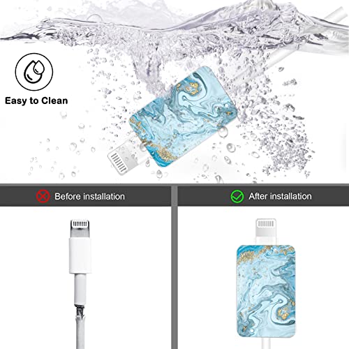 CameCosy Marble Cable Protector for iPhone Type-c Charger,Sparkle Bling Marble Liquid Pattern 4 PCS Set Cable Protector for Women Girls Kids,Cable Chomper,Phone Charger Saver-Blue/White/Green/Purple - Image 3