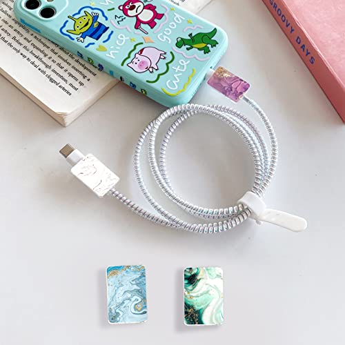 CameCosy Marble Cable Protector for iPhone Type-c Charger,Sparkle Bling Marble Liquid Pattern 4 PCS Set Cable Protector for Women Girls Kids,Cable Chomper,Phone Charger Saver-Blue/White/Green/Purple - Image 2