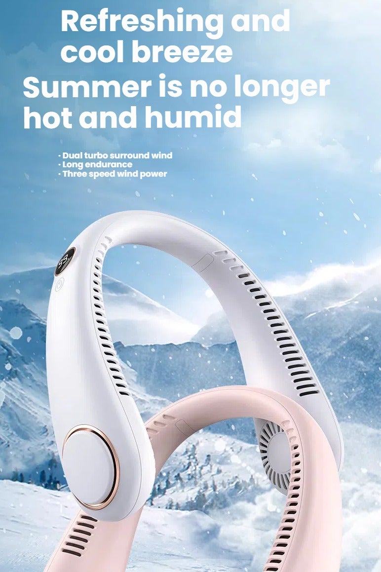مروحة الرقبة ، مروحة الرقبة المعلقة المحمولة ، مروحة الرقبة بلا شفرة مع تدفق الهواء 360 درجة ، 5 سرعة قابلة للتعديل مع شاشة LED الرقمية ، مروحة التبريد القابلة لإعادة الشحن هادئة / بيضاء - Image 2
