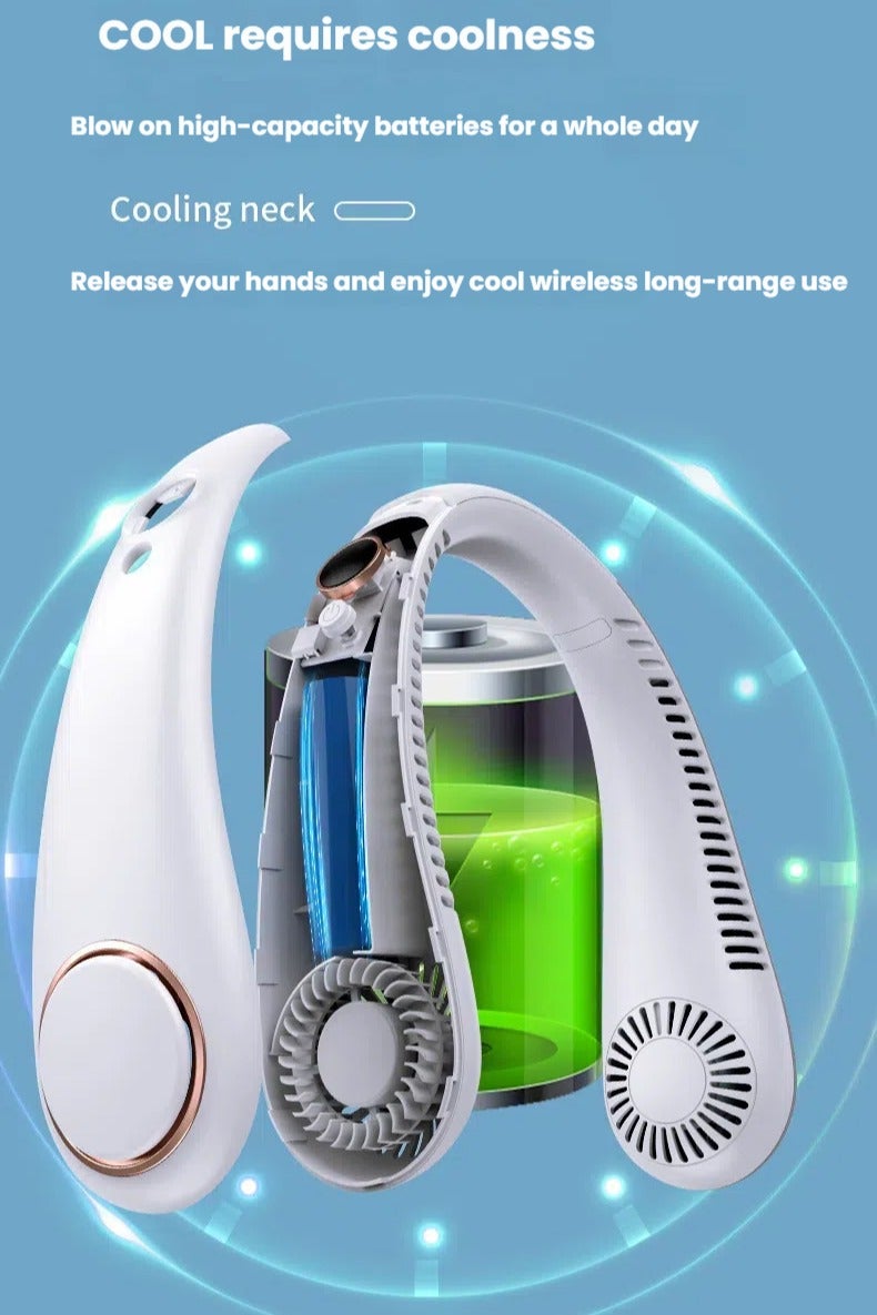 مروحة الرقبة ، مروحة الرقبة المعلقة المحمولة ، مروحة الرقبة بلا شفرة مع تدفق الهواء 360 درجة ، 5 سرعة قابلة للتعديل مع شاشة LED الرقمية ، مروحة التبريد القابلة لإعادة الشحن هادئة / بيضاء - Image 3