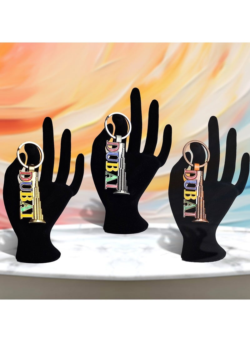 Souvenir Souq 3 Pcs Dubai Keychain Set – Burj Khalifa with Colorful Dubai Font - Image 2