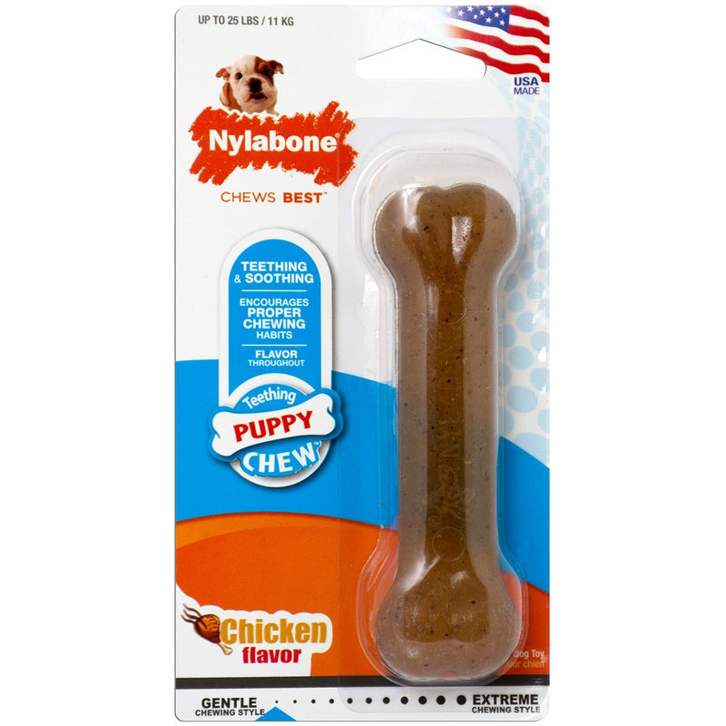Nylabone Puppy Chew Teething Bone, Soothing Chew Toys for Teething Puppies, Puppy Enrichment, Chicken Flavor, Small Dogs - Up to 25 Ibs., 1 Count - Image 1