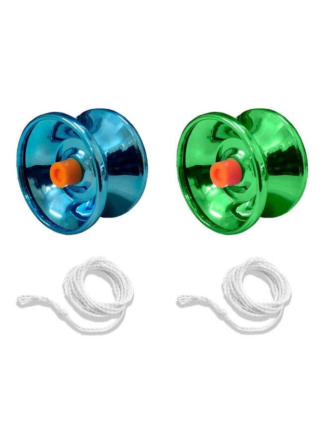 VGRASSP Fine Quality High Gloss Metal YoYo Spinner Toy for Kids with Approx. 1 m Long String - Diameter 5.5 X Height 3.5 CM - Color As Per Stock (Pack of 2) - Image 1