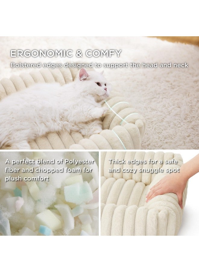 بيد شور سرير كلاب لطيف من Bedsure للكلاب الصغيرة والقطط - أسرّة جراء فروية قابلة للغسل، أسرّة مستطيلة من الصوف المخملي المتين مع غطاء بسحاب قابل للإزالة، 20 × 19 × 6 بوصات، كريمي - Image 2