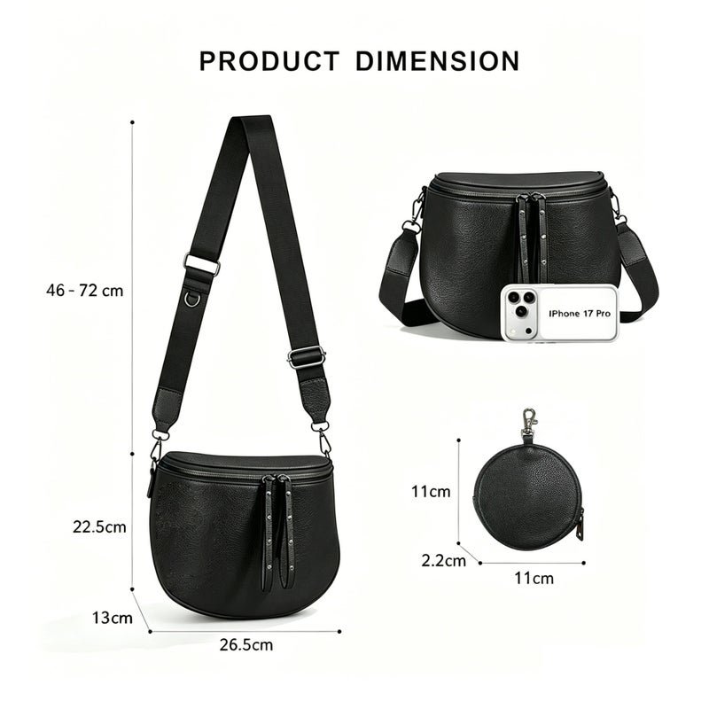 Women's Large Capacity Pebbled PU Saddle Crossbody Bag - Image 2